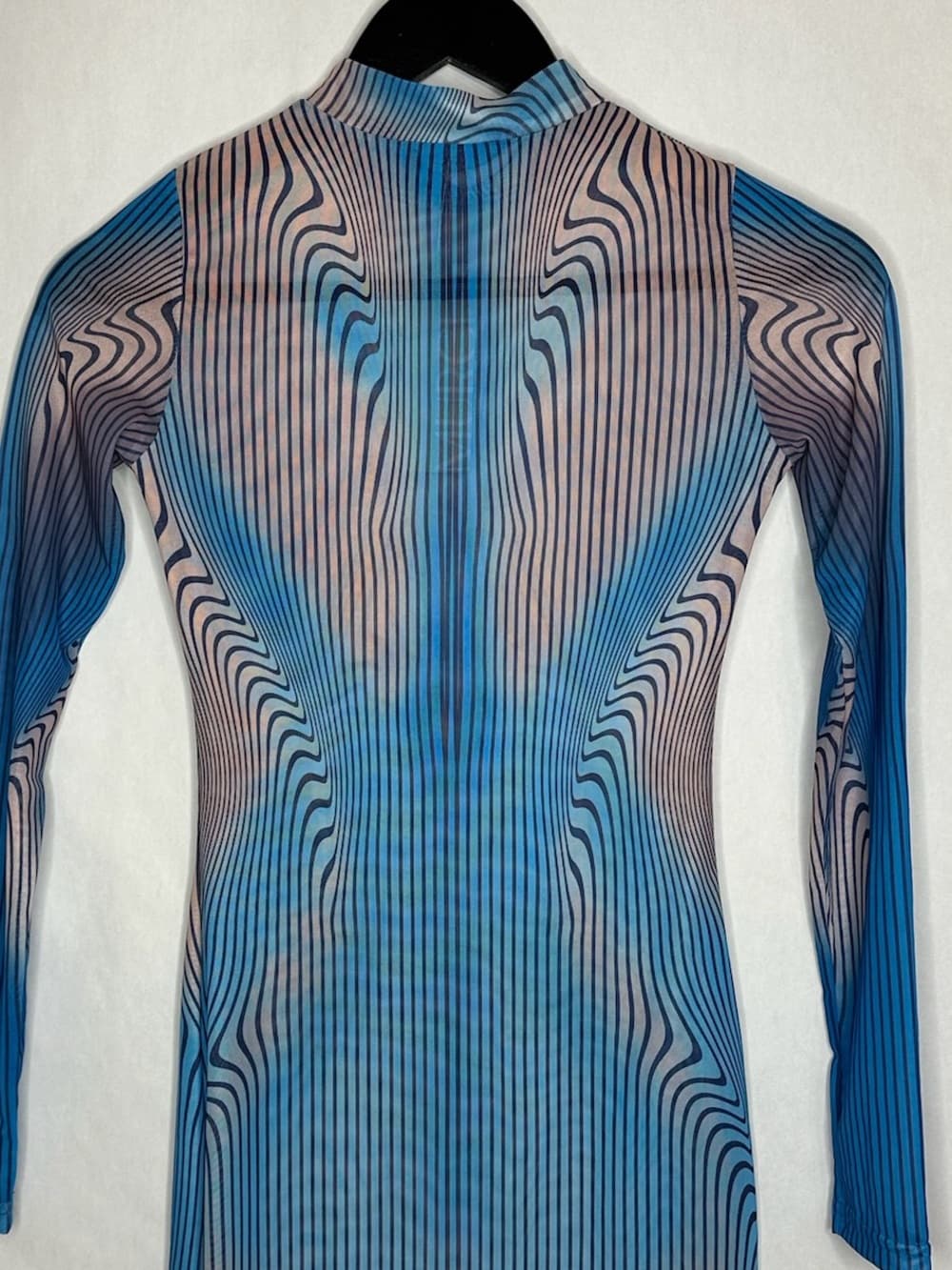 NWT MURCI Blue Illusion Wave Mesh Sheer Bodycon Dress US 4 Cyberpunk Futuristic - Thumbnail 6