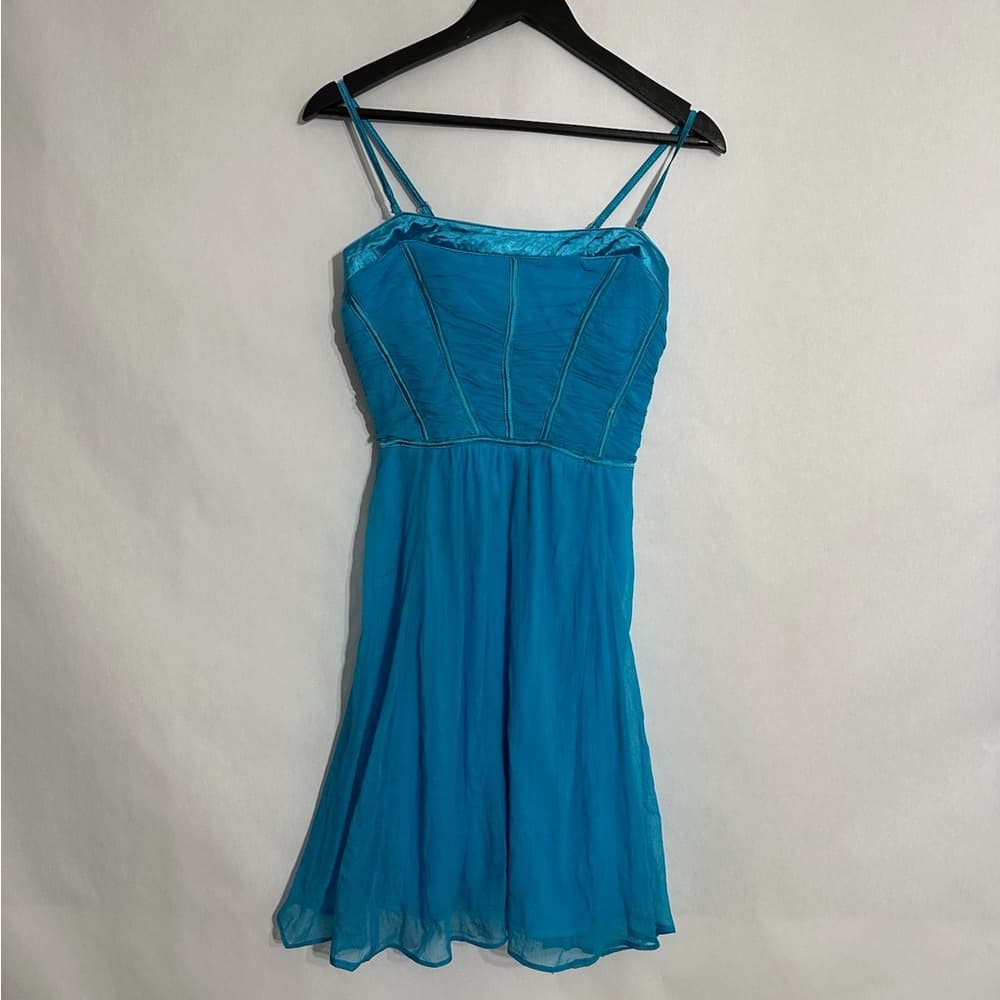 NWT Ceres Blue Silk Blend Ruched Bodice Party Dress Y2K Size Medium Mermaidcore - Thumbnail 6