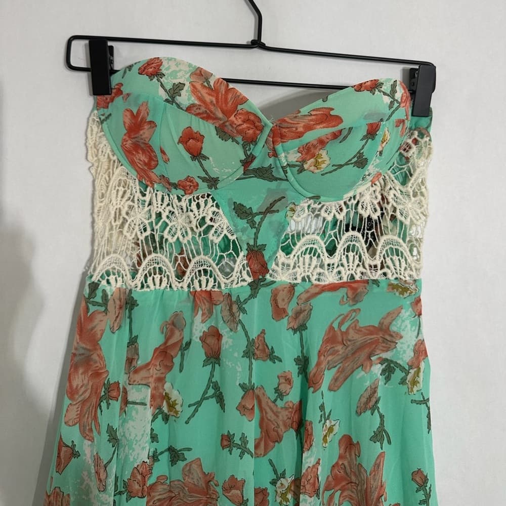 New Look Strapless Floral High-Low Dress Bustier Flowy Y2K Fairycore Size Large - Thumbnail 3