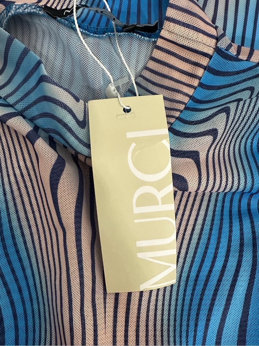 NWT MURCI Blue Illusion Wave Mesh Sheer Bodycon Dress US 4 Cyberpunk Futuristic - Thumbnail 3
