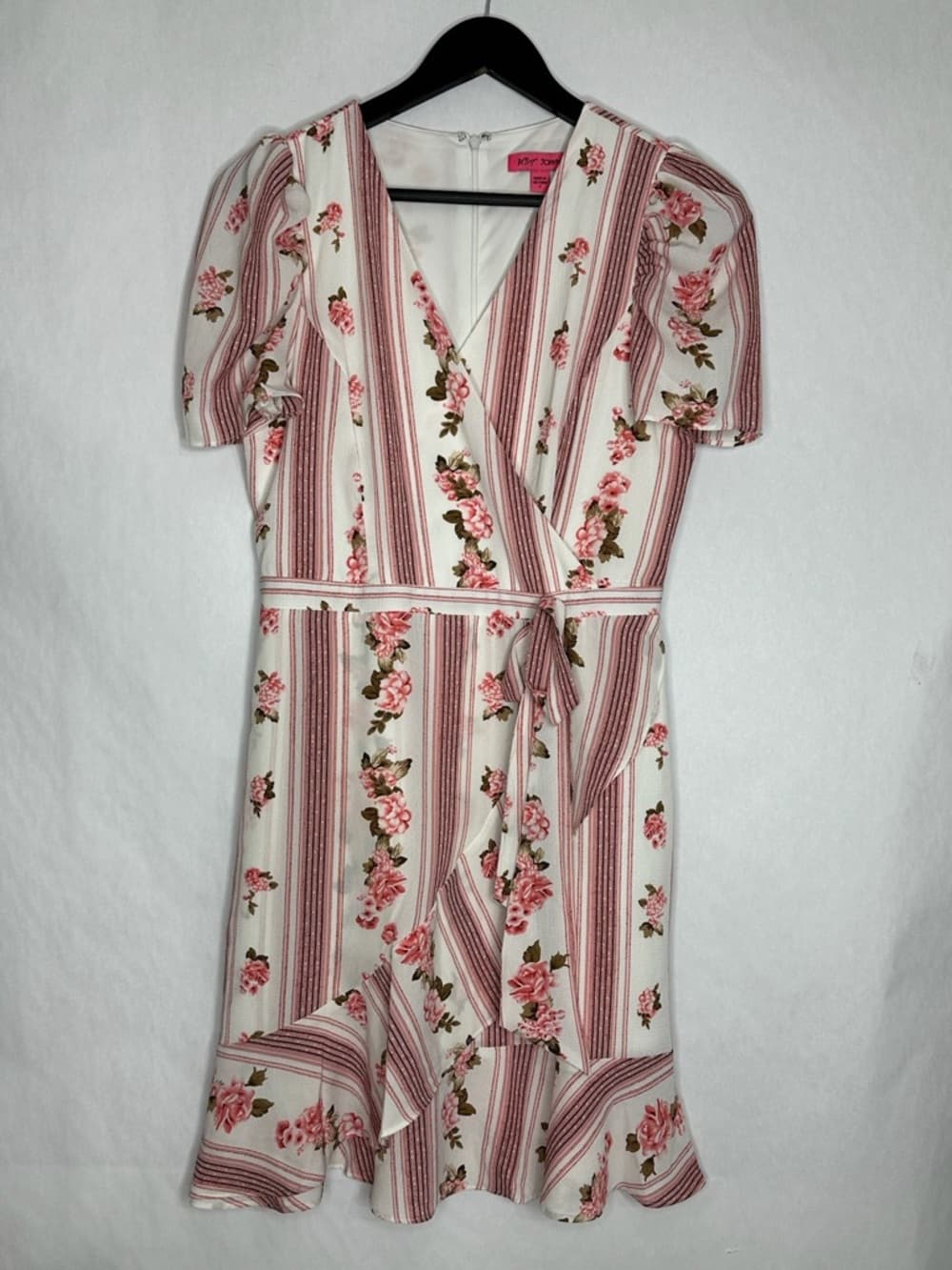 Betsey Johnson Floral Stripe Wrap Dress Pink Rose Cottagecore Size 4 Romantic - Thumbnail 5