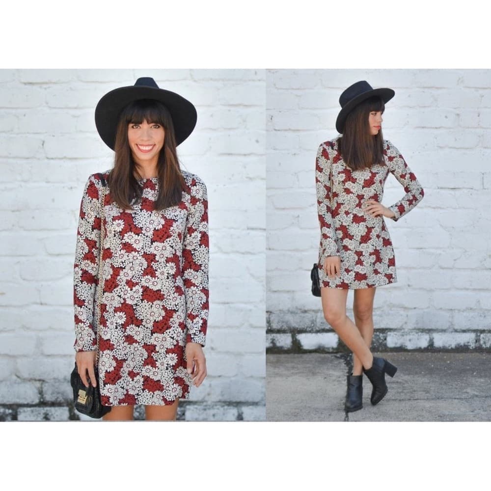 Zara Woman Red Black White Floral Daisy Mini Dress Size Medium Blogger Favorite - Thumbnail 11