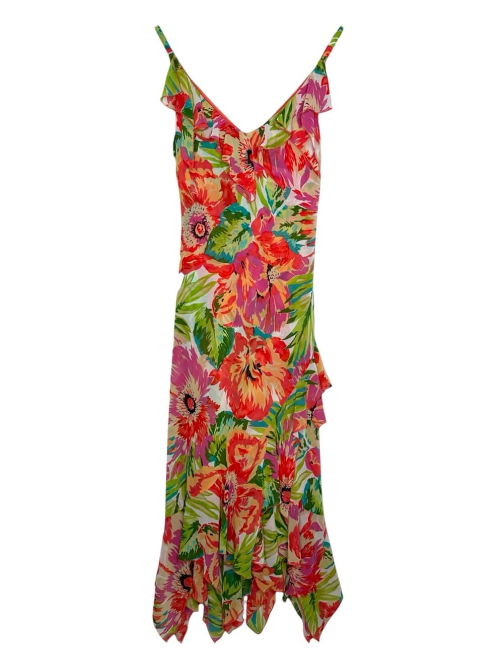Bandolino Tropical Floral Ruffle Slip Dress Fairy Y2K Mermaid Fairycore - Thumbnail 10