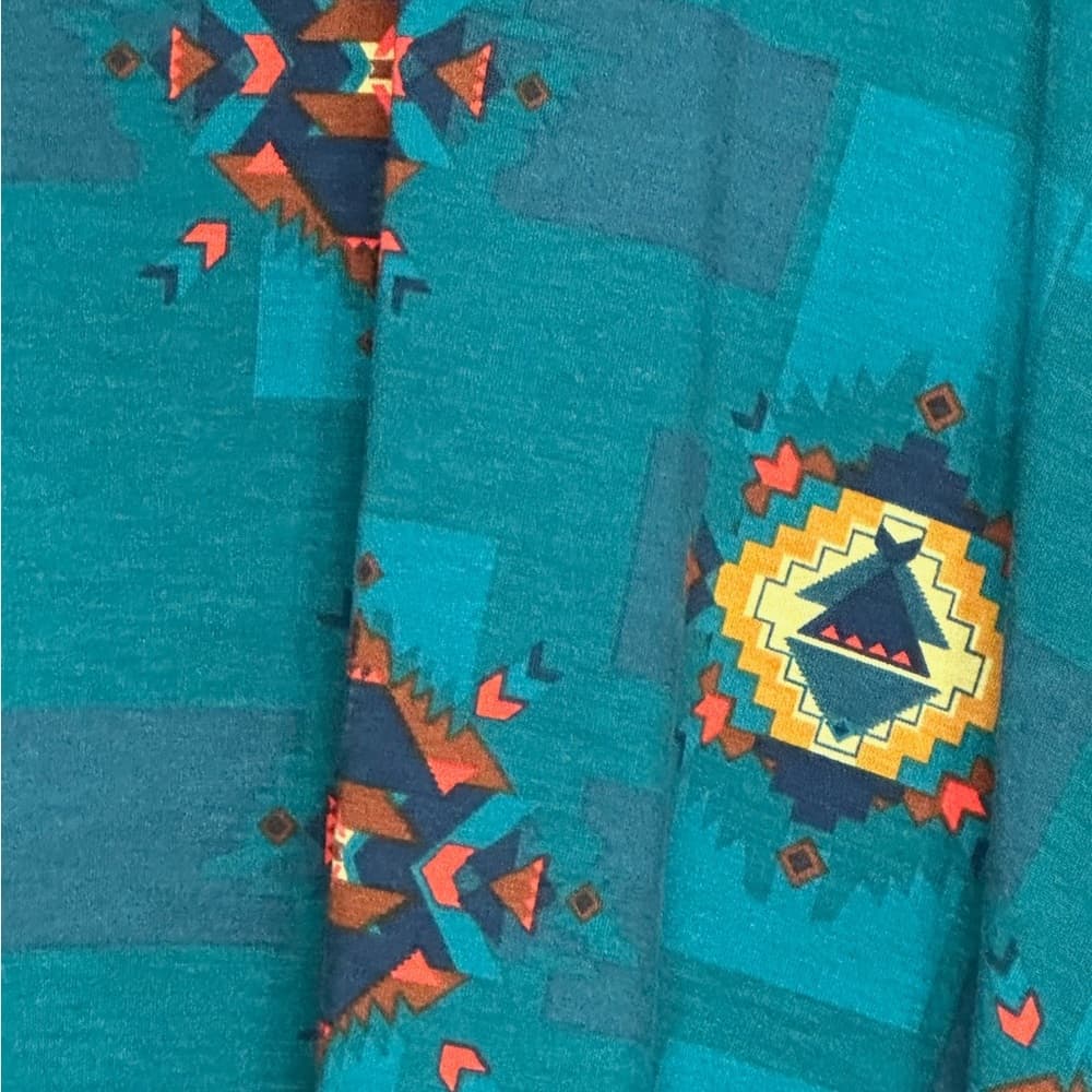 LuLaRoe Carly Teal Geometric Hi-Low Swing Dress Pocket Small SEE NOTES - Thumbnail 4