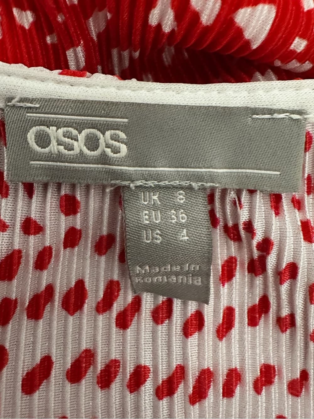 ASOS Red White Spotted Plisse Pleated Dress Long Sleeve US 4 Cottagecore Dainty - Thumbnail 5