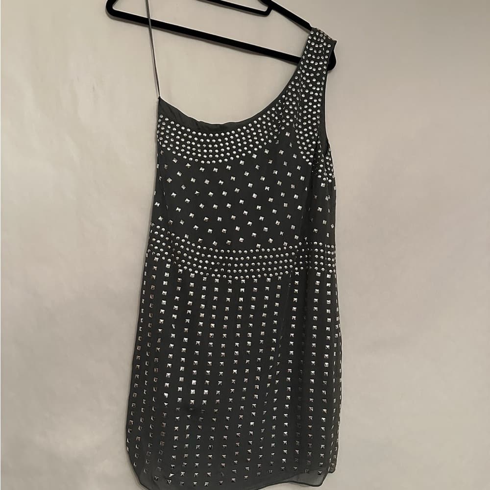 Susana Monaco One Shoulder Mini Dress Black Silver Studs Modern Glam (SEE NOTES) - Thumbnail 8