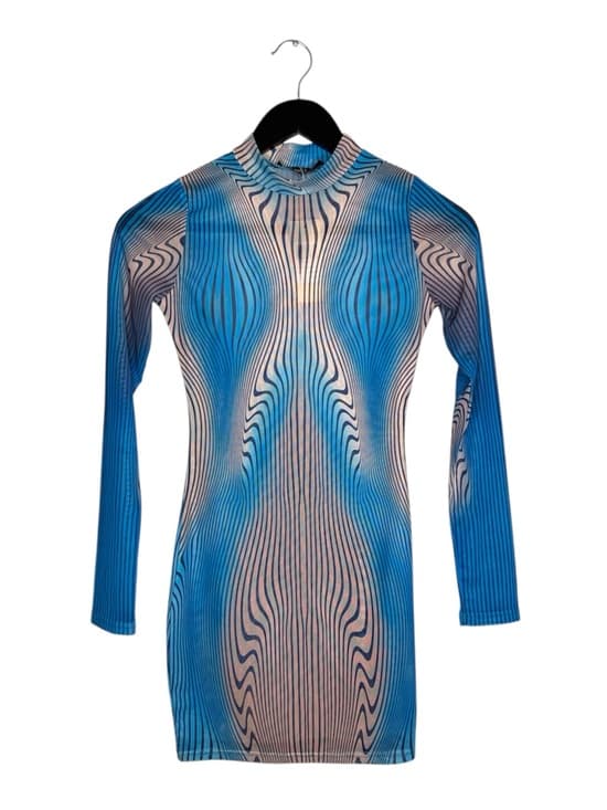 NWT MURCI Blue Illusion Wave Mesh Sheer Bodycon Dress US 4 Cyberpunk Futuristic - Thumbnail 11