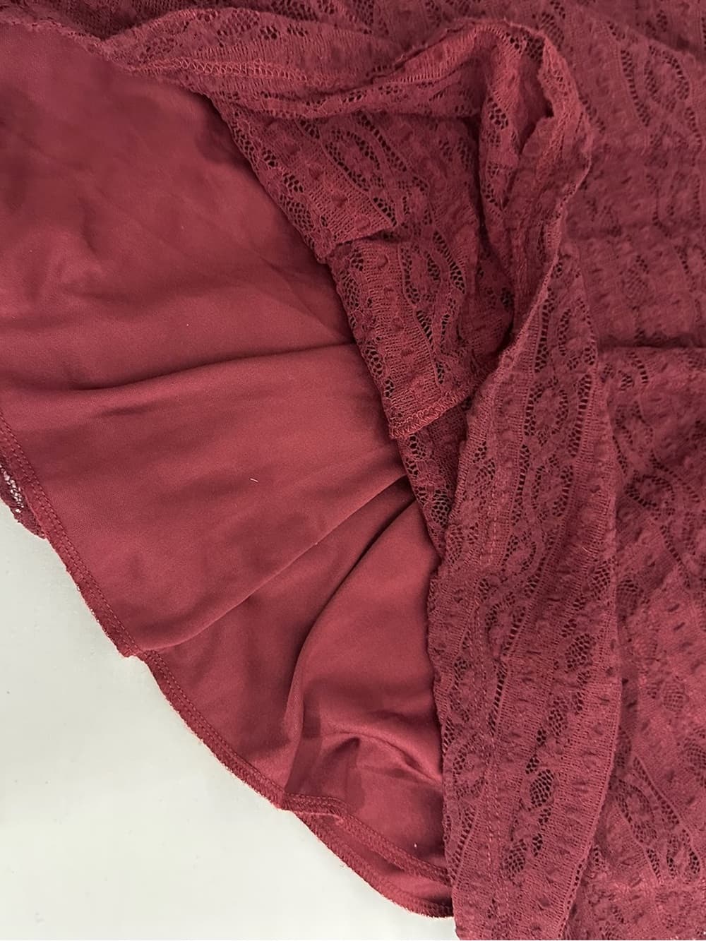 Lush Burgundy Lace Fit & Flare Dress V Neck Bell Sleeve Romantic Small Coquette - Thumbnail 7
