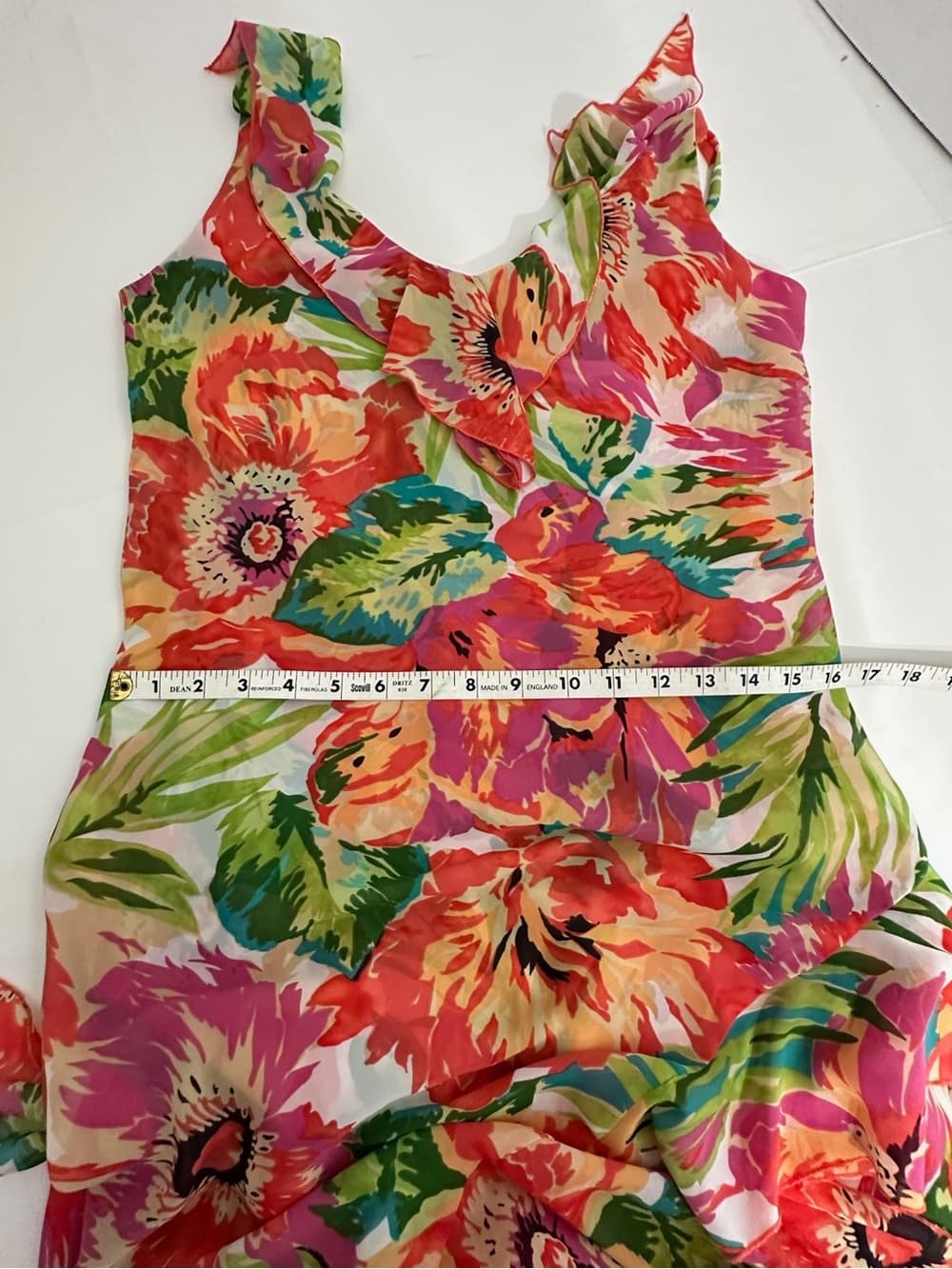Bandolino Tropical Floral Ruffle Slip Dress Fairy Y2K Mermaid Fairycore - Thumbnail 7