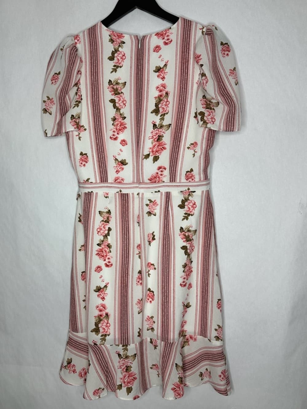 Betsey Johnson Floral Stripe Wrap Dress Pink Rose Cottagecore Size 4 Romantic - Thumbnail 3