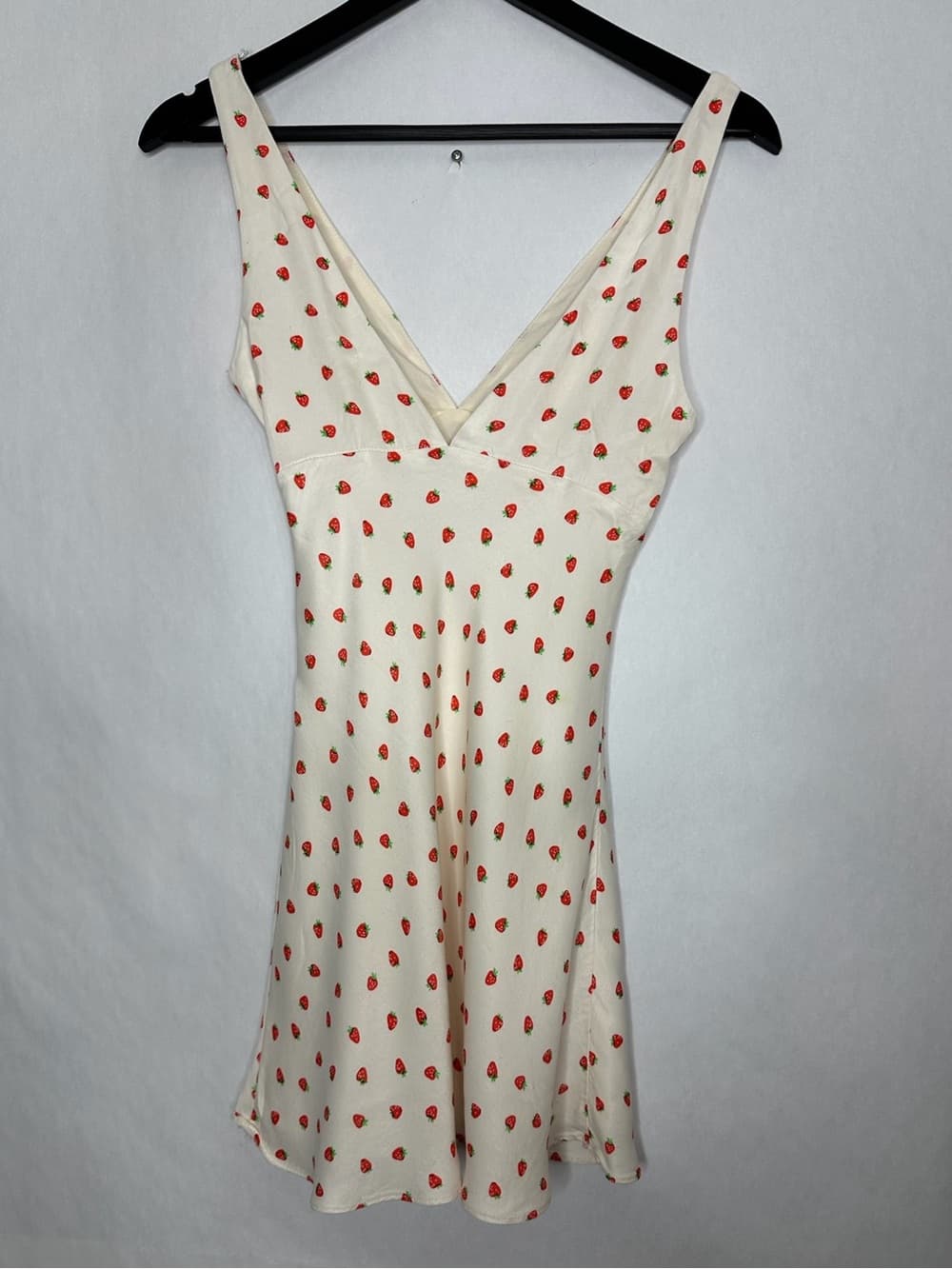 Zara Strawberry Print Mini Dress Cream Red Cottagecore Slip Dress XS Blogger Fav - Thumbnail 3