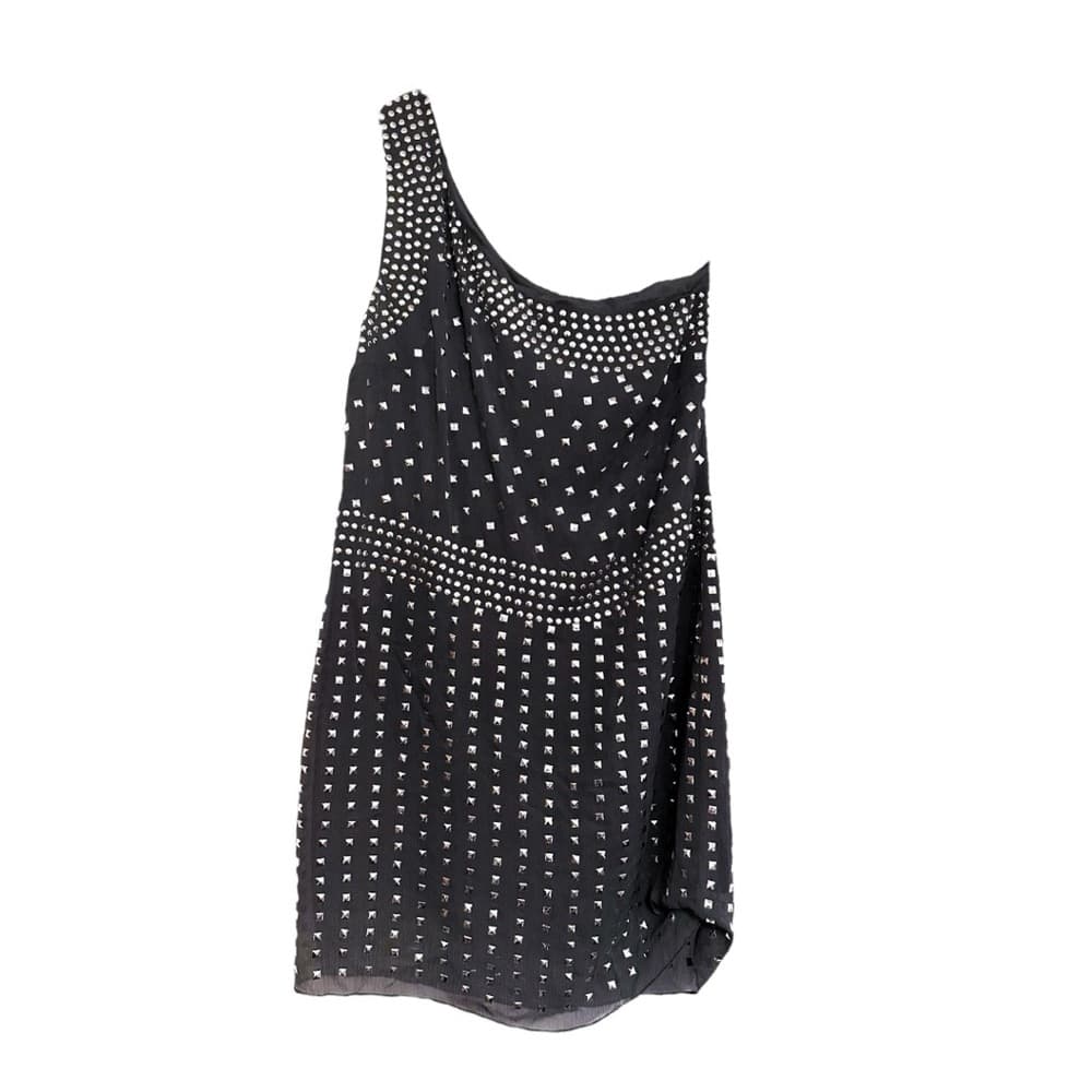 Susana Monaco One Shoulder Mini Dress Black Silver Studs Modern Glam (SEE NOTES) - Thumbnail 16