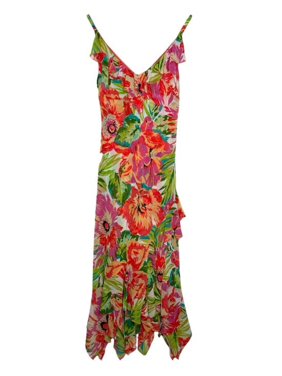 Bandolino Tropical Floral Ruffle Slip Dress Fairy Y2K Mermaid Fairycore - Thumbnail 11
