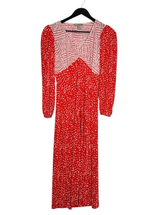 ASOS Red White Spotted Plisse Pleated Dress Long Sleeve US 4 Cottagecore Dainty - Thumbnail 10