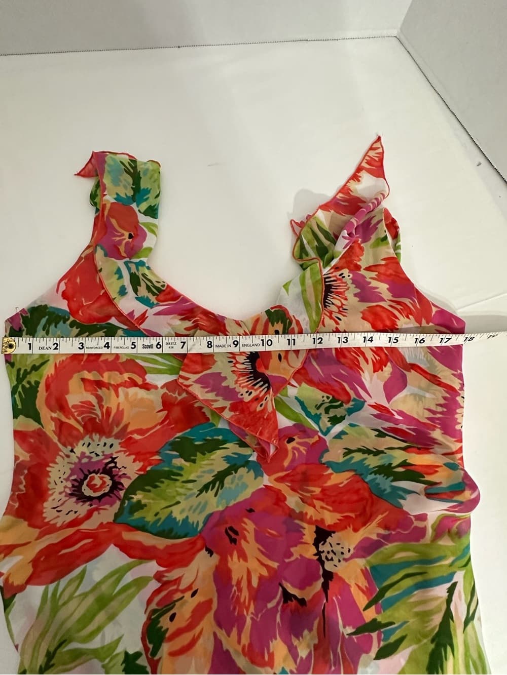 Bandolino Tropical Floral Ruffle Slip Dress Fairy Y2K Mermaid Fairycore - Thumbnail 8