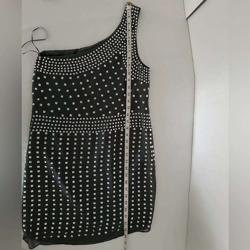 Susana Monaco One Shoulder Mini Dress Black Silver Studs Modern Glam (SEE NOTES) - Thumbnail 10