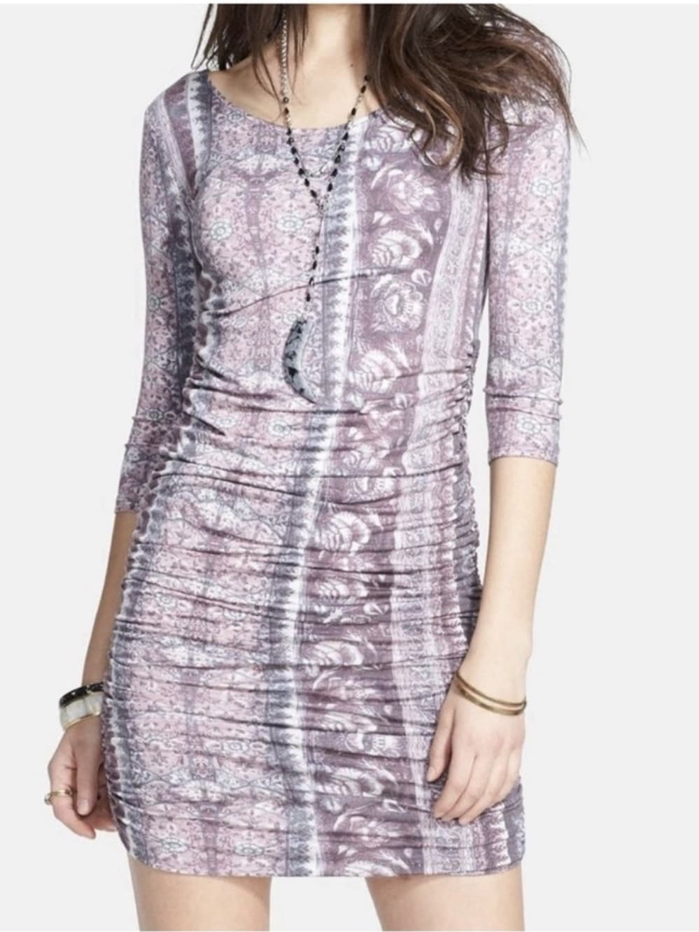 Free People Jasmine Dress Printed Ruched Bodycon Cutout Back XS Bohemian Boho - Thumbnail 11