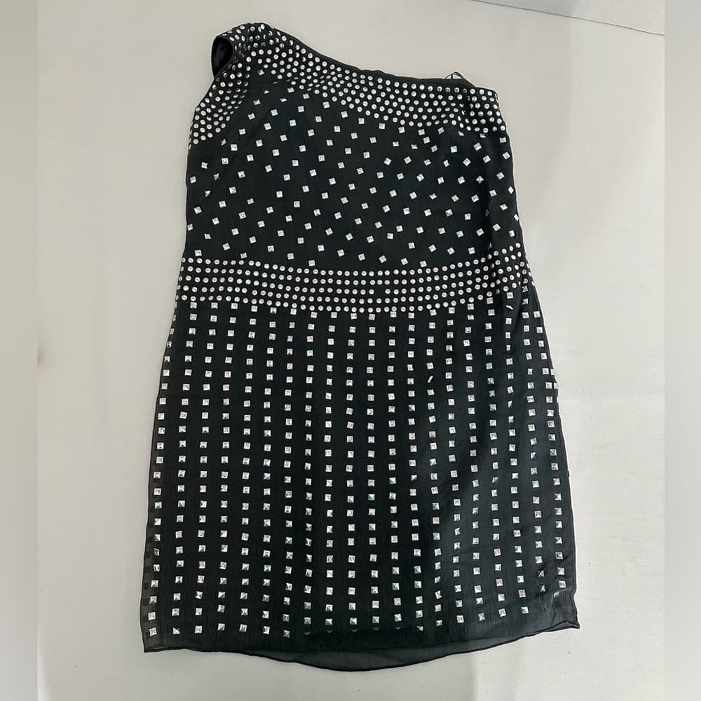 Susana Monaco One Shoulder Mini Dress Black Silver Studs Modern Glam (SEE NOTES) - Thumbnail 14