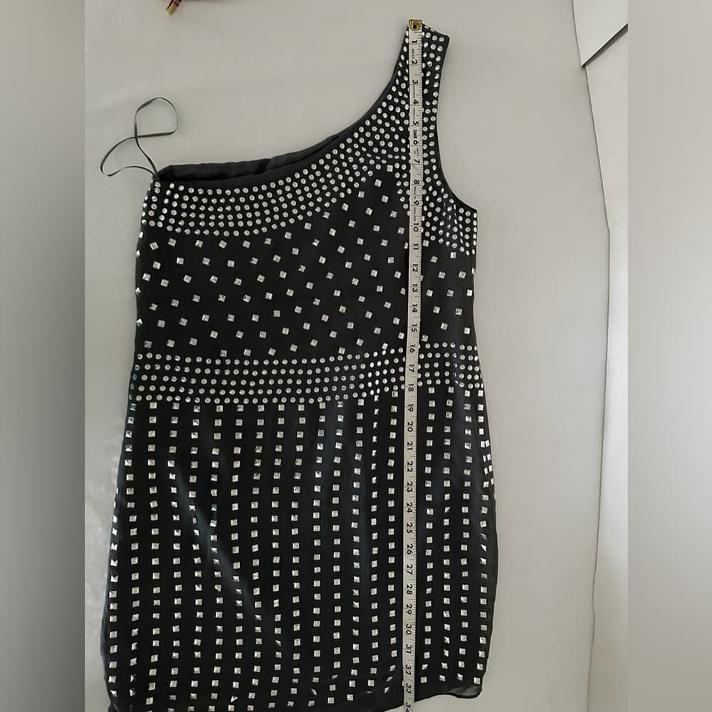 Susana Monaco One Shoulder Mini Dress Black Silver Studs Modern Glam (SEE NOTES) - Thumbnail 11