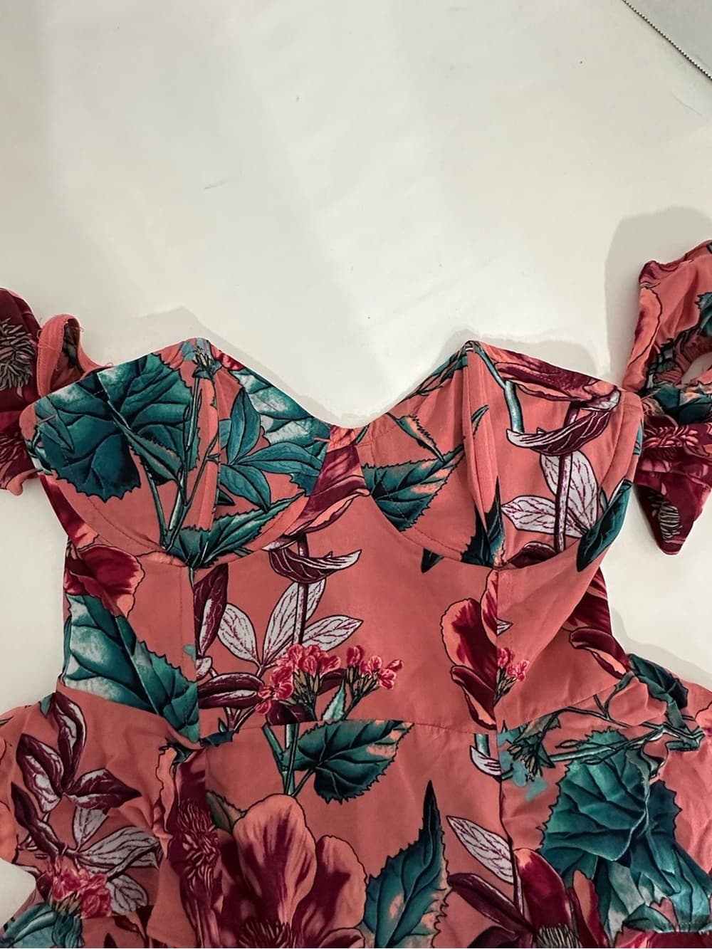 For Love & Lemons Flamenco Mini Dress Pink Floral Tiered Ruffle Small Coquette - Thumbnail 5
