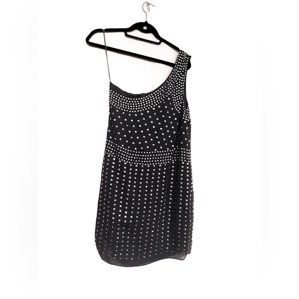 Susana Monaco One Shoulder Mini Dress Black Silver Studs Modern Glam (SEE NOTES) - Thumbnail 5