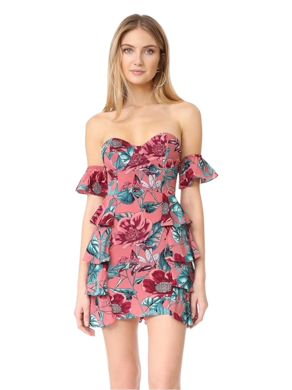 For Love & Lemons Flamenco Mini Dress Pink Floral Tiered Ruffle Small Coquette - Thumbnail 10
