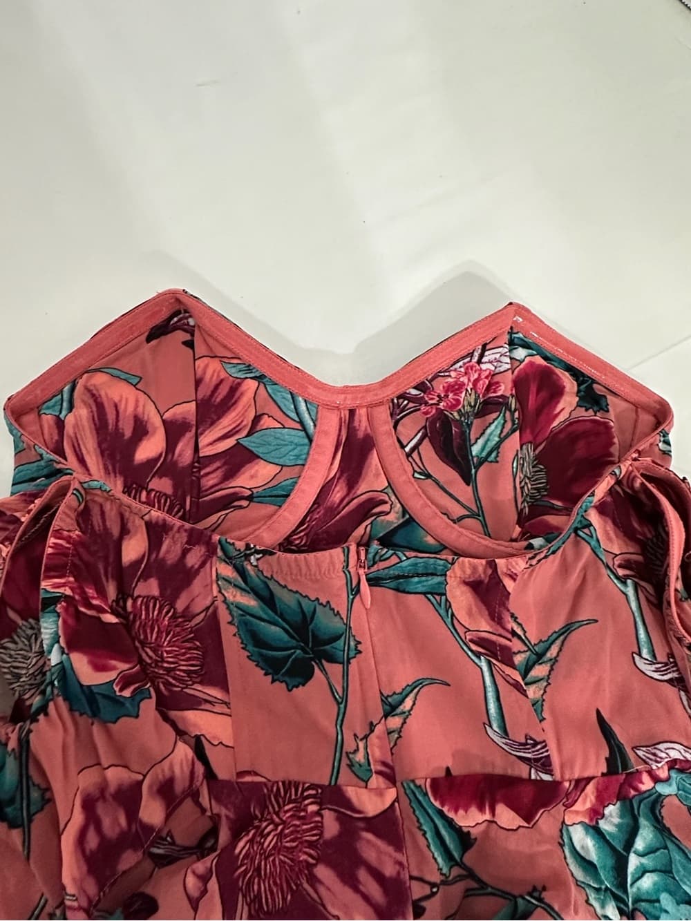 For Love & Lemons Flamenco Mini Dress Pink Floral Tiered Ruffle Small Coquette - Thumbnail 8