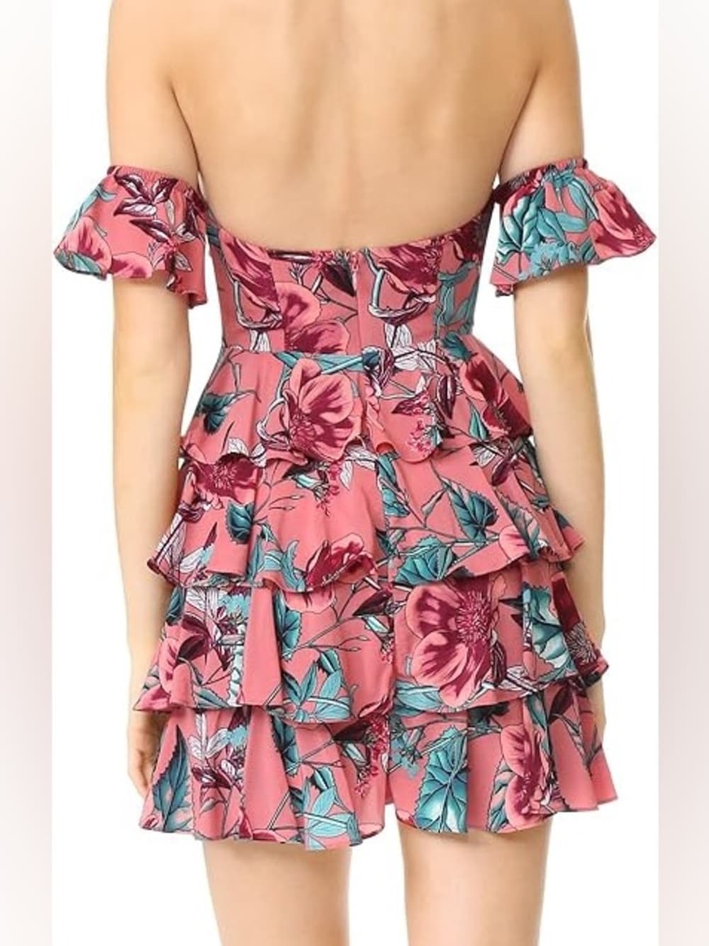 For Love & Lemons Flamenco Mini Dress Pink Floral Tiered Ruffle Small Coquette - Thumbnail 11