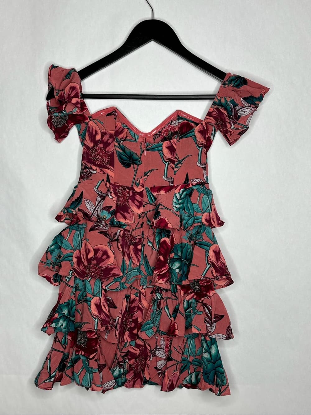 For Love & Lemons Flamenco Mini Dress Pink Floral Tiered Ruffle Small Coquette - Thumbnail 3
