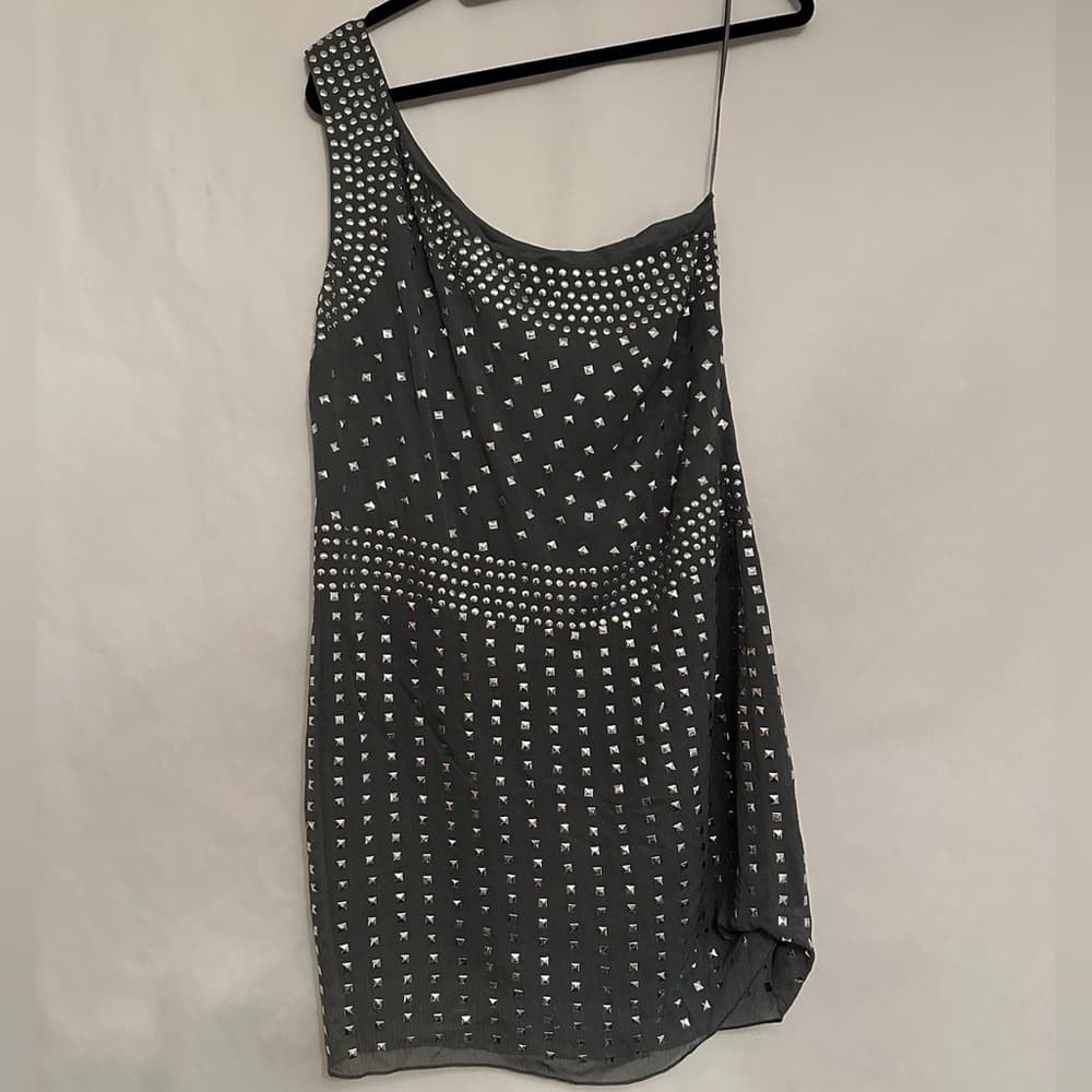 Susana Monaco One Shoulder Mini Dress Black Silver Studs Modern Glam (SEE NOTES) - Thumbnail 2