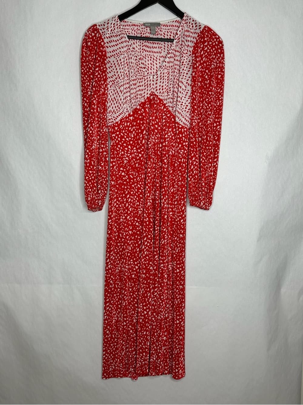ASOS Red White Spotted Plisse Pleated Dress Long Sleeve US 4 Cottagecore Dainty