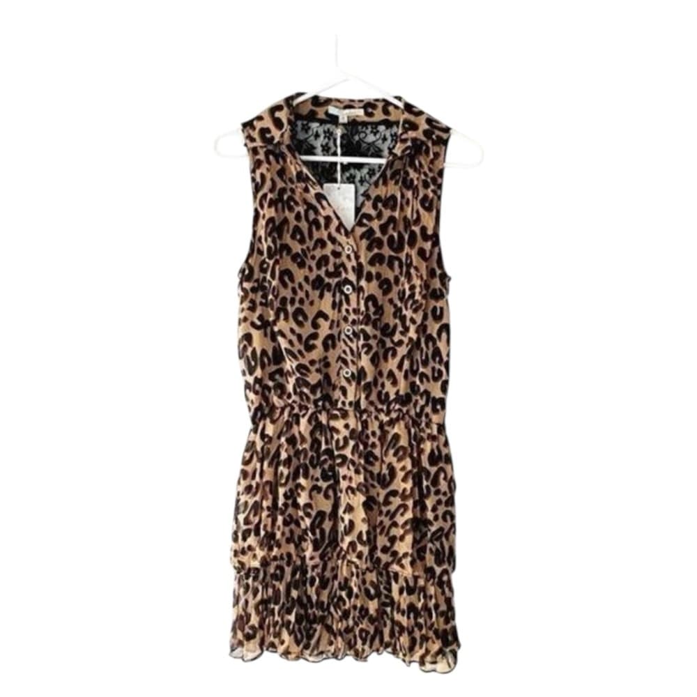 NWT Cecico Leopard Print Sleeveless Ruffle Dress Lace Back Panel Size Medium - Thumbnail 13