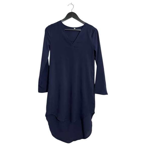 Navy Blue Long Sleeve V Neck Tunic Dress Blouse Size Medium Office Casual - Thumbnail 9