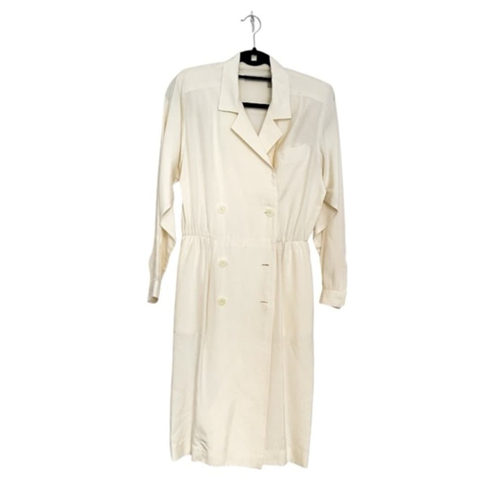 Liz Claiborne Petites 100% Silk Trench Dress Button Front Vintage Size 10P - Thumbnail 12