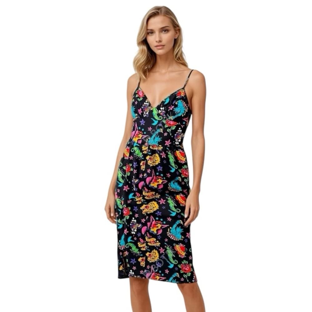 Betsey Johnson x Mark Mahoney Vintage Sailor Tattoo Print Silk Dress Y2K Size 10 - Thumbnail 16