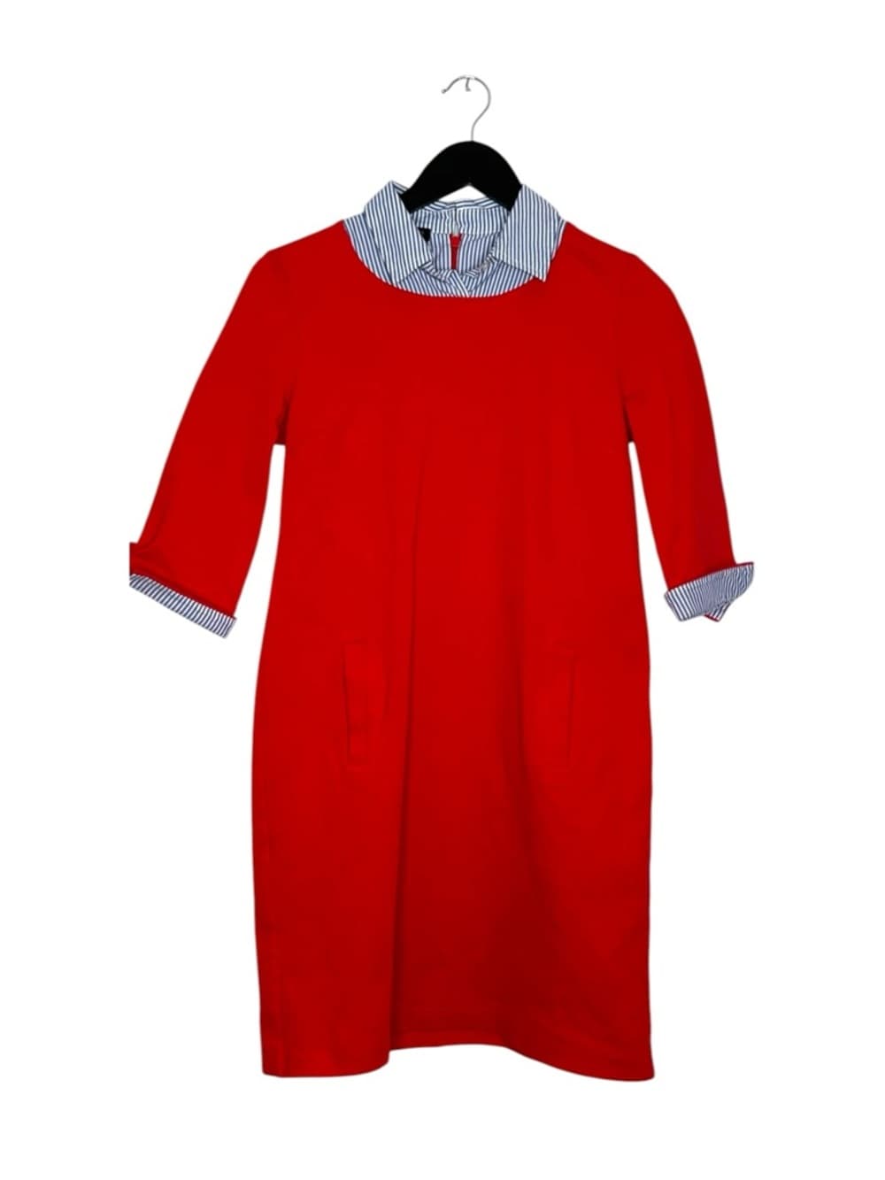 Talbots Petite Red Shift Dress Striped Collar Preppy Classic Pockets Size SP - Thumbnail 9