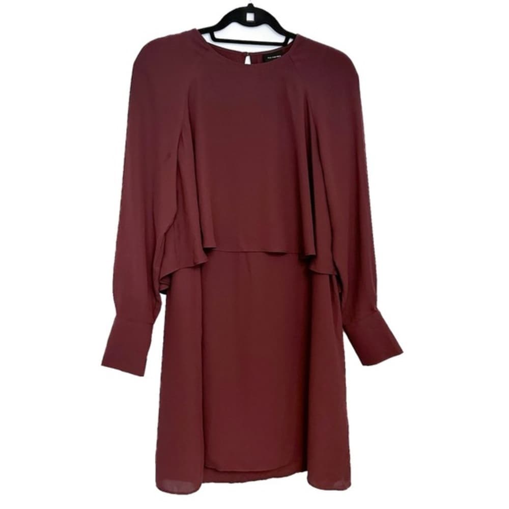 Who What Wear Burgundy Layered Long Sleeve Midi Dress Modest Size Small