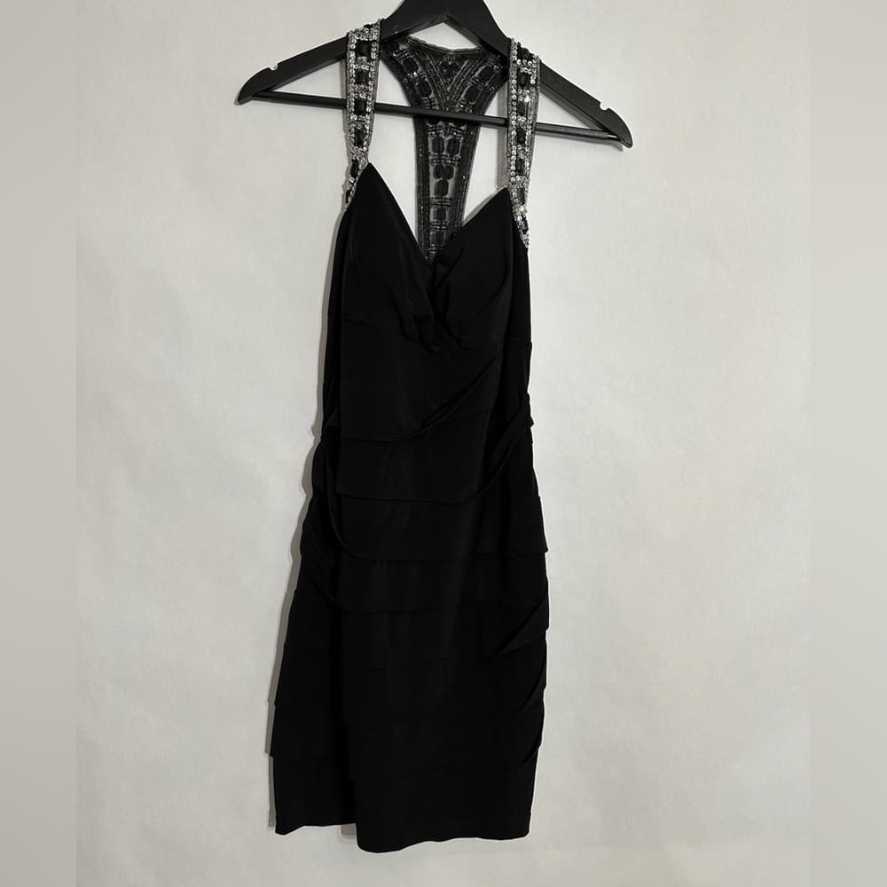 City Triangles Black Tiered Dress with Embellished Racerback Y2K Size Large