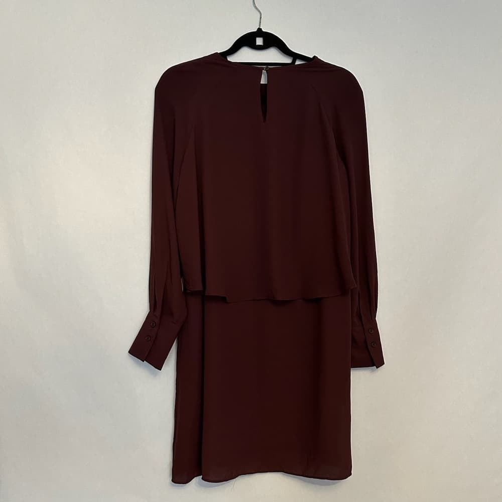 Who What Wear Burgundy Layered Long Sleeve Midi Dress Modest Size Small - Thumbnail 4