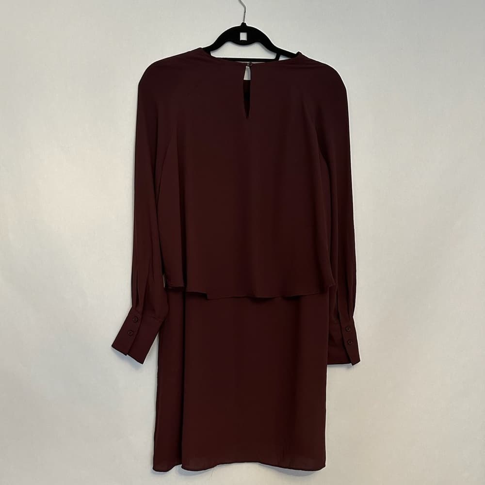 Who What Wear Burgundy Layered Long Sleeve Midi Dress Modest Size Small - Thumbnail 5