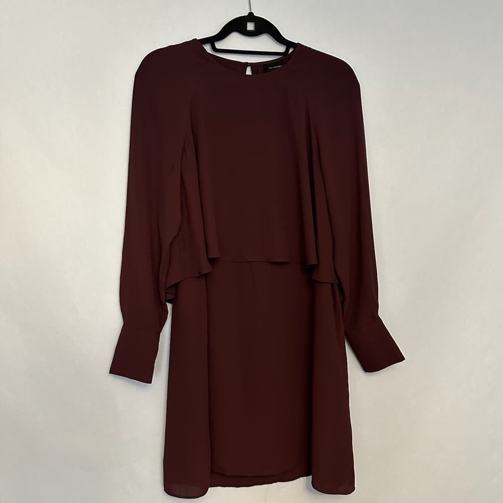 Who What Wear Burgundy Layered Long Sleeve Midi Dress Modest Size Small - Thumbnail 2