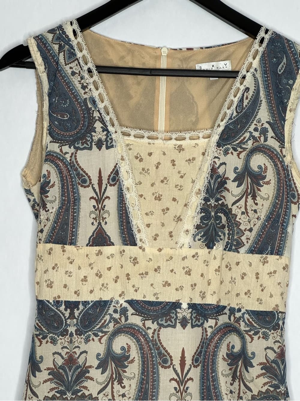 Sky David Park Paisley Lace Trim Dress Boho Small Cottagecore Bohemian Romantic - Thumbnail 2