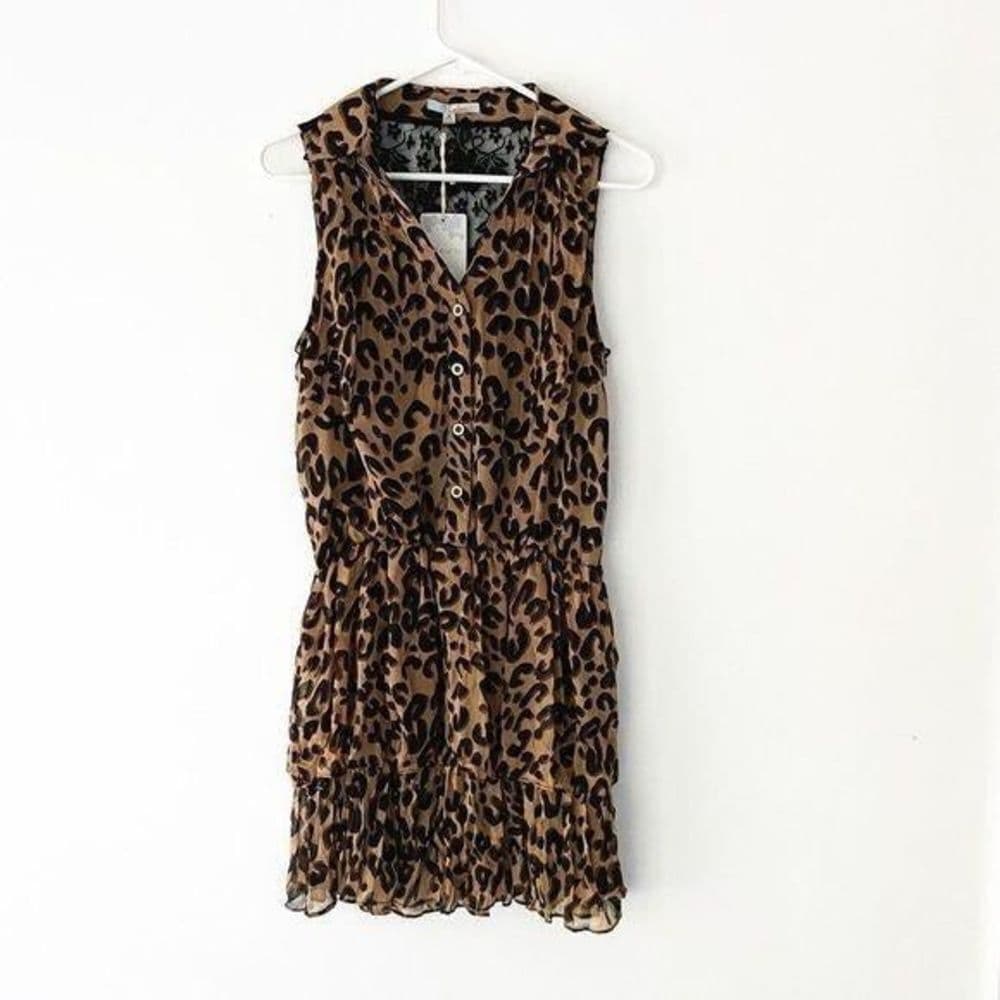 NWT Cecico Leopard Print Sleeveless Ruffle Dress Lace Back Panel Size Medium - Thumbnail 8