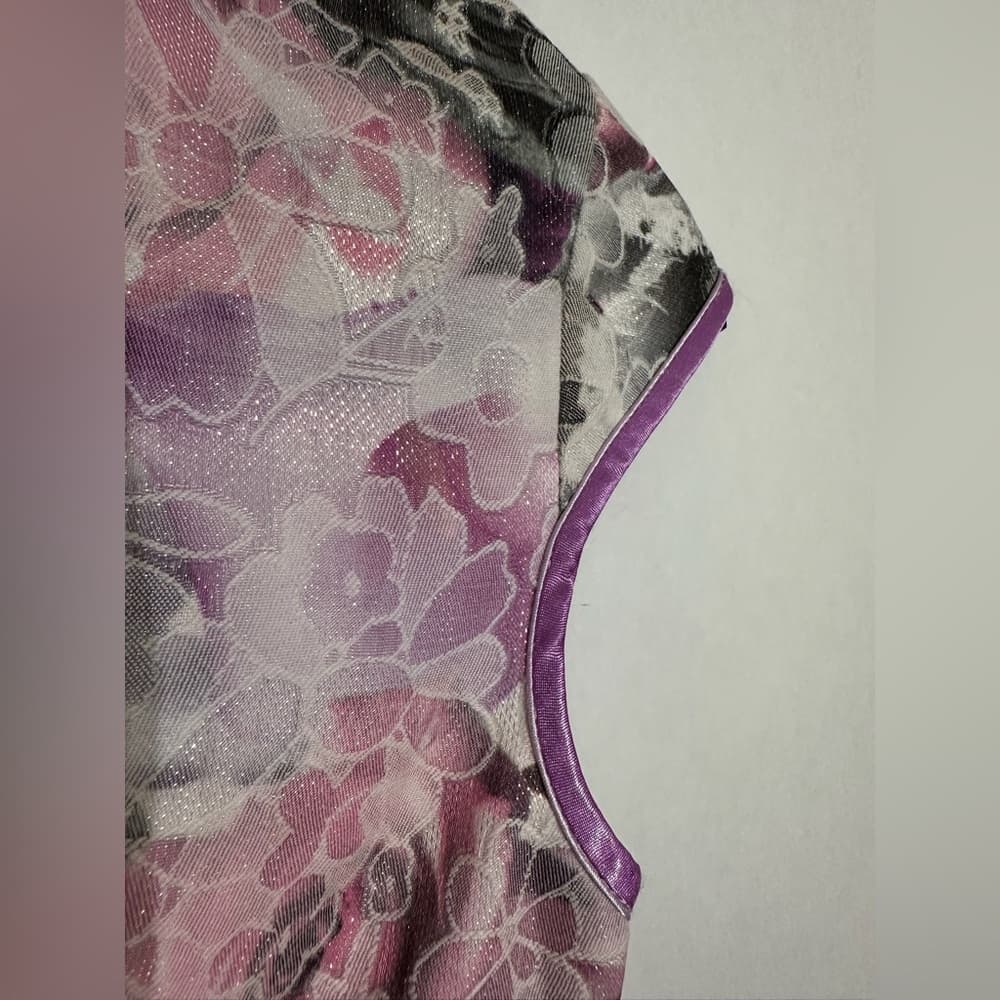 Peve Pink & Gray Floral Cheongsam Qipao Brocade Dress Size Small Vintage - Thumbnail 5