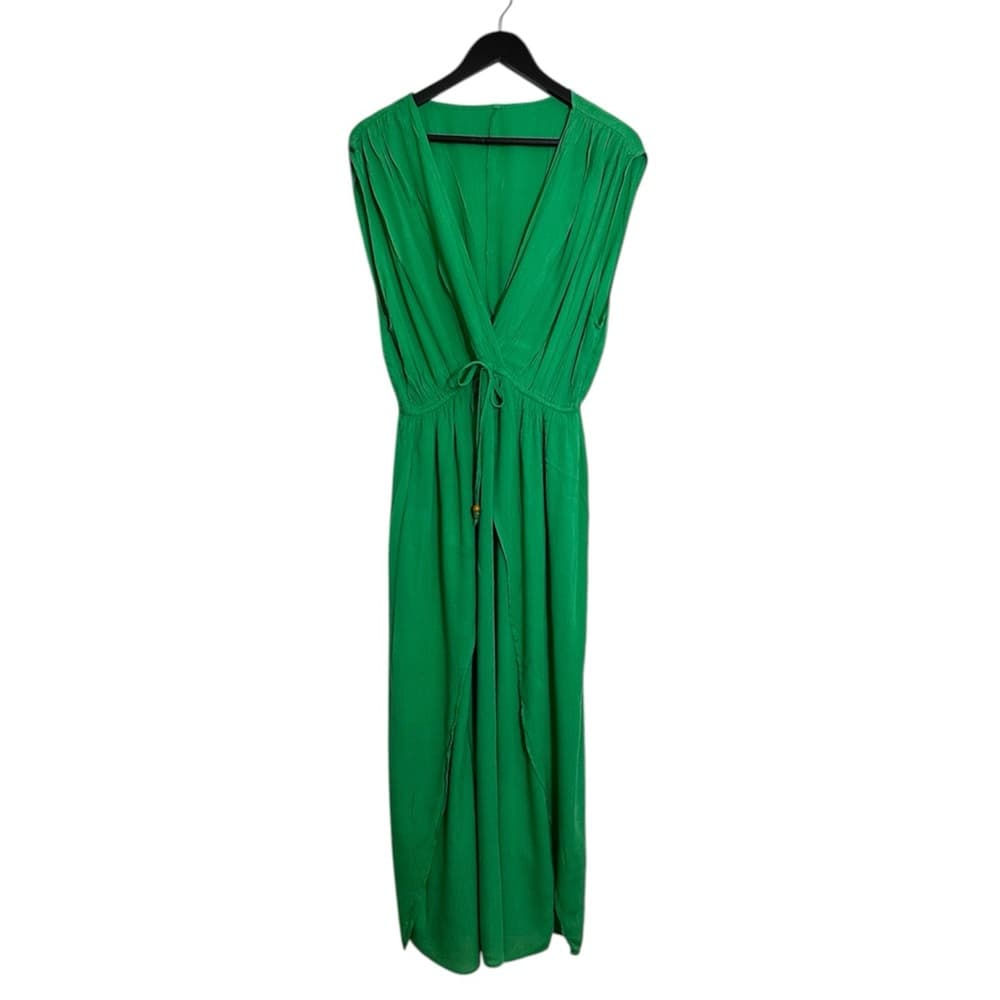 Boutique Green Dress Deep V Tie Waist Flowy One Size Swim Coverup Resortwear - Thumbnail 8