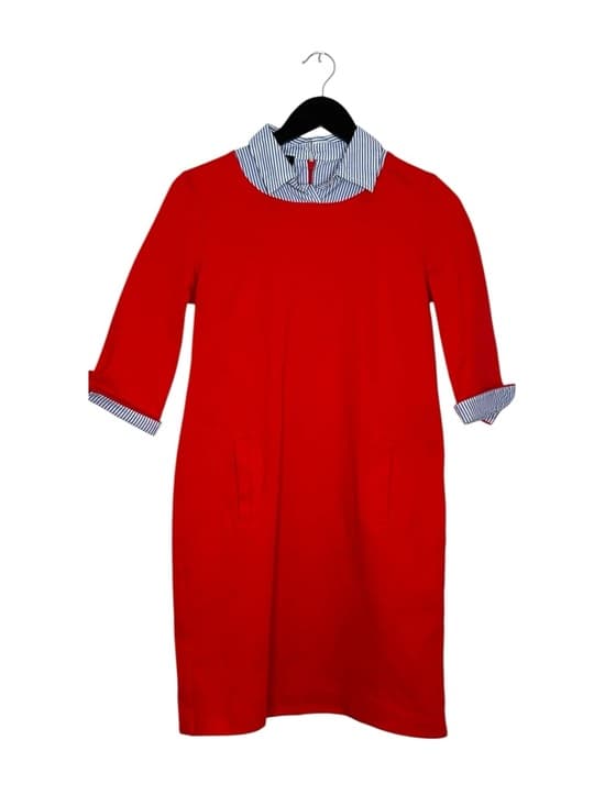 Talbots Petite Red Shift Dress Striped Collar Preppy Classic Pockets Size SP - Thumbnail 10