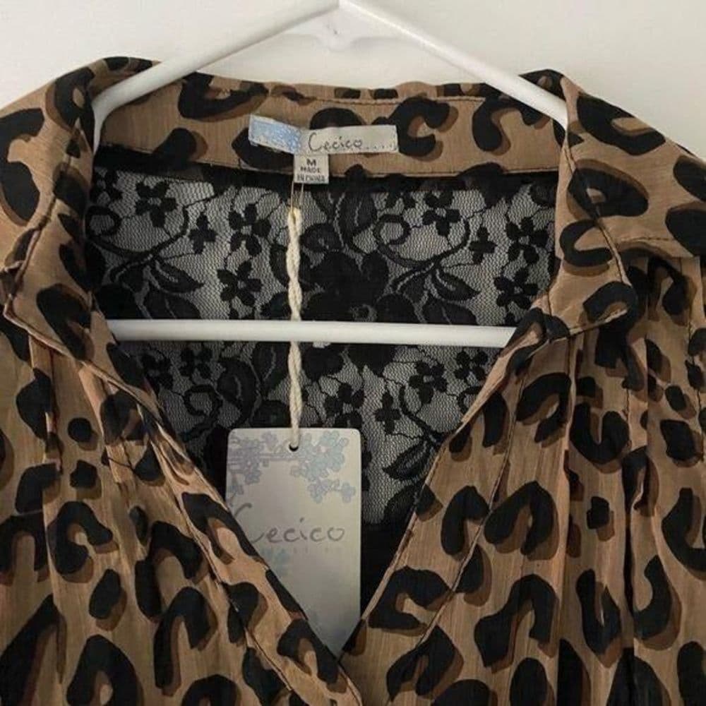 NWT Cecico Leopard Print Sleeveless Ruffle Dress Lace Back Panel Size Medium - Thumbnail 10