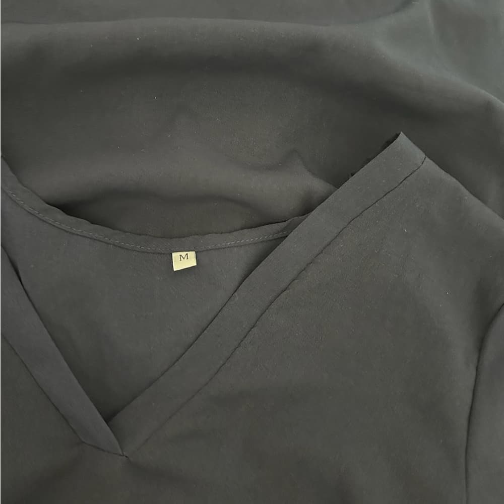 Navy Blue Long Sleeve V Neck Tunic Dress Blouse Size Medium Office Casual - Thumbnail 4