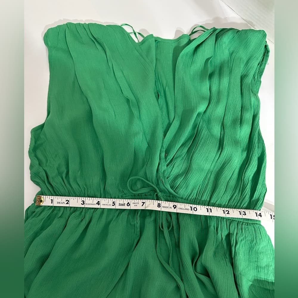 Boutique Green Dress Deep V Tie Waist Flowy One Size Swim Coverup Resortwear - Thumbnail 6