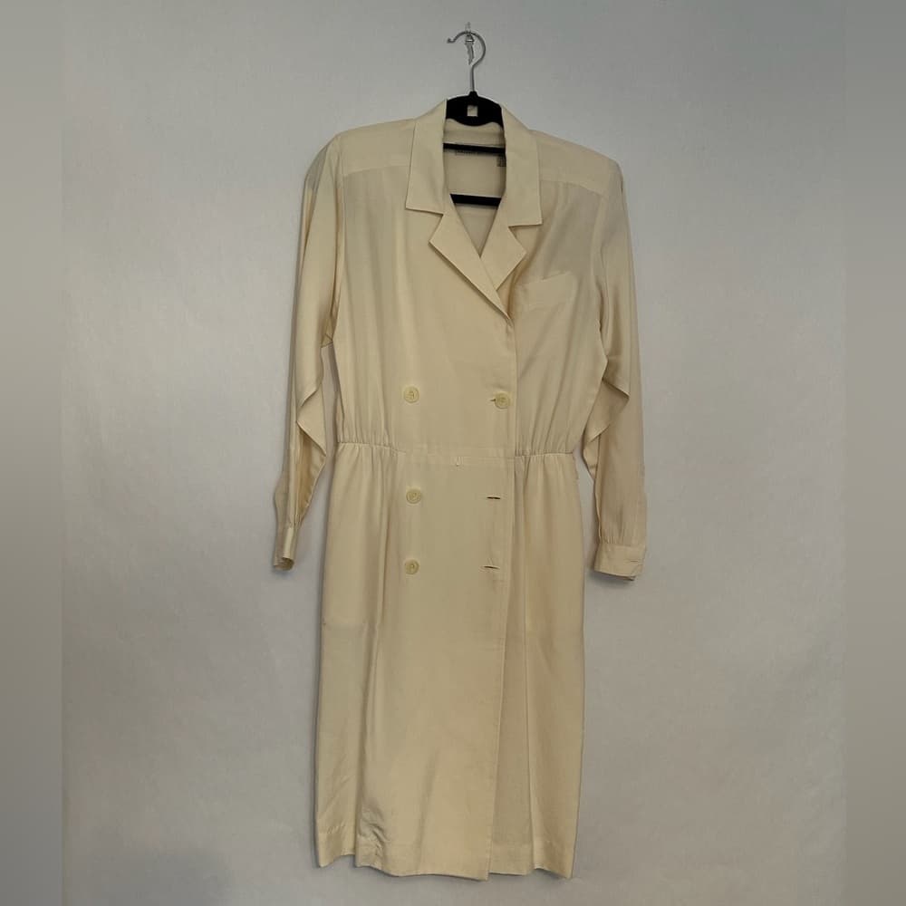 Liz Claiborne Petites 100% Silk Trench Dress Button Front Vintage Size 10P